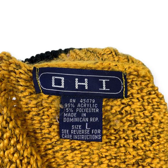 OHI Knitted Cable Knit Vest Size L Button Up Gold Black Trim Grandpa Core 90's - Picture 5 of 6